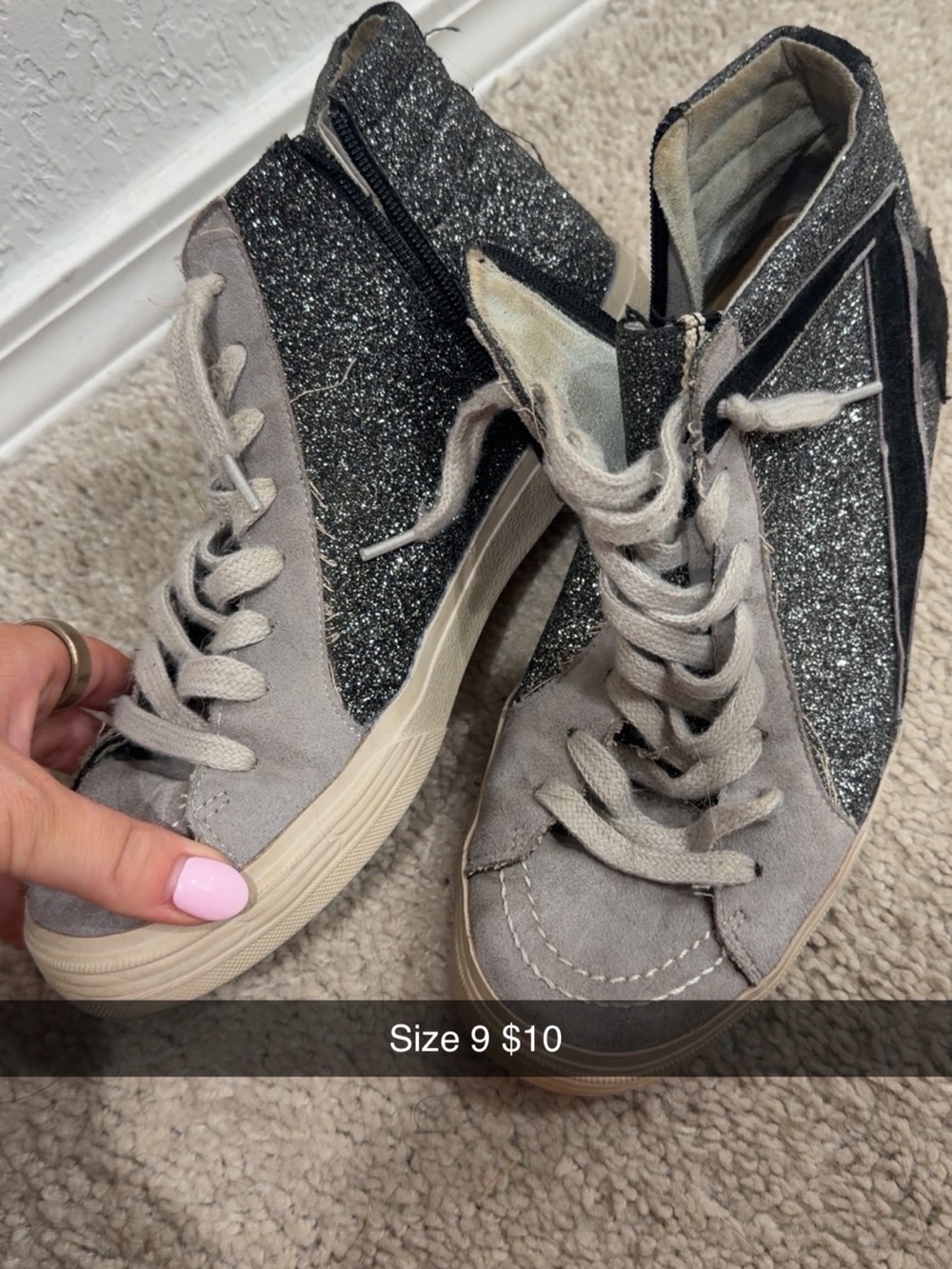 Vintage Havana Gray Suede & Silver Glitter High-Top Sneakers